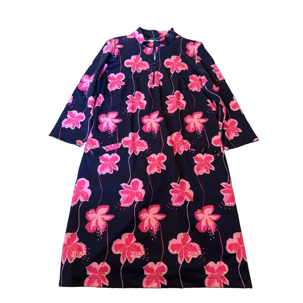 Katherine Way Dress Womens M 1/4 Zip Performance Golf Hibicus Floral USA